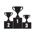 Trophy Cup on prize podium. First, second and third place award. Champions or winners Infographic elements. Black Vector illustrat Royalty Free Stock Photo